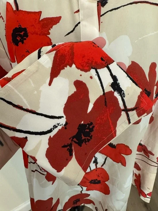 J. Crew Cream Silk Top with Red Poppy & Black Accents NWT - Picture 4 of 9